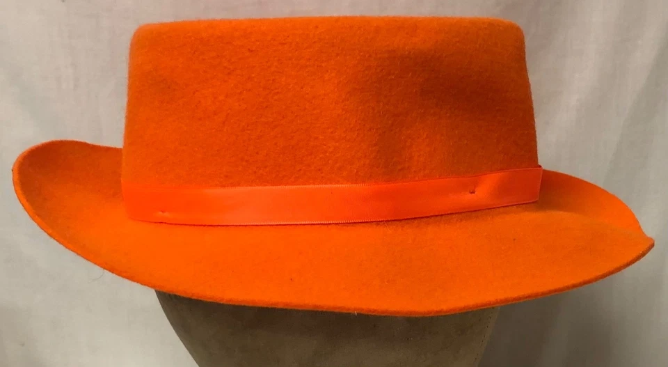 EFFANEM DE COLECCIÓN NARANJA BRILLANTE GENUINO 100% LANA TRITURADORA SOMBRERO CINTA WPL4384 TALLA 7 1/4 Foto 3 de 4