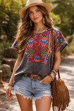 Vintage Guatemalan Huipil Blouse Handwoven Embroidered Top  Oversized