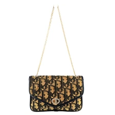 Christian Dior Compact Shoulder Bag Trotter Canvas Navy Authentic 0516