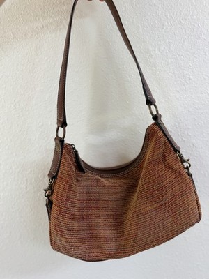 Fossil Burgundy Vintage Y2K Tapestry Shoulder Bag Small Leather Accents Boho