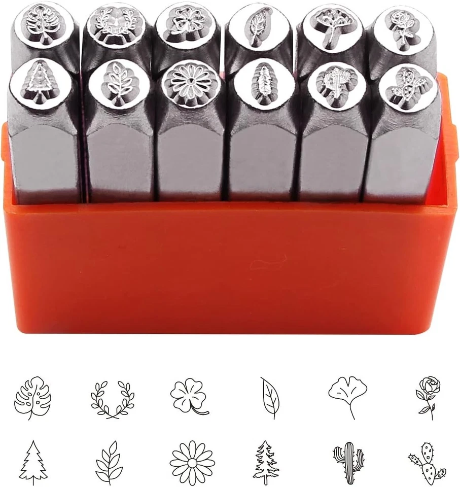 Набор металлических штамповочных изделий растительного дизайна 12 шт. для ювелирных изделий рукоделия кожи дерева - Изображение 3 из 4