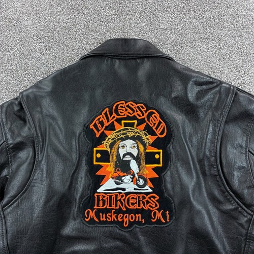 Xelement Motorrad Biker Jacke Herren 50 XL schwarz Leder Jesus Patch - Bild 7 von 8