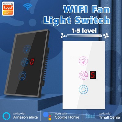 Tuya WiFi Smart Light Ceiling Fan Speed Wall Touch Switch for Alexa Google Home/