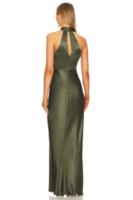 green emerald velvet dress Shona Joy Elle Silk Lace Cowl Maxi Dress in Emerald Green – Coco & Lola main image 1