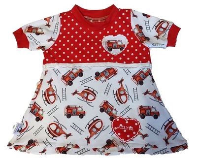 Kleid Kinderkleid Feuerwehr Mustermix  Baby  Mädchen  personalisiert Stoffmix - Bild 1 von 3