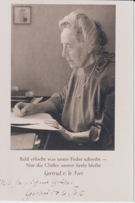 Gertrud von le Fort, orig sign Foto