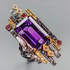Vintage ring 28 ct Natural Amethyst Ring 925 Sterling Silver Size 8 /R438452