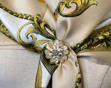 VINTAGE MOTHER OF PEARL & ENAMEL SCARF CLIP- WEST GERMANY- 1970'S