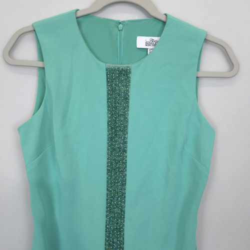Belle Badgley Mischka Dress Womens 2 Aqua Blue Sheath Beaded Sleeveless Elegant - Picture 10 of 13