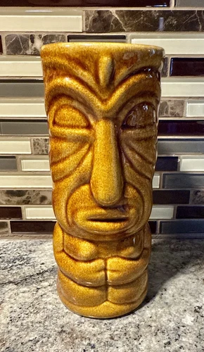 Vintage Tiki   Mug Brown Glaze Greek Delta Zeta Tahiti Sweetie 1996 7" Tall