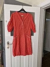 Lina Tomei Dress 100% Linen Coral Orange Pink Sequins Embellishments Pockets