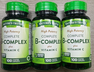 3 Nature's Truth High Potency Complete B-Complex Vit C 100 Coated Caplets 10/26