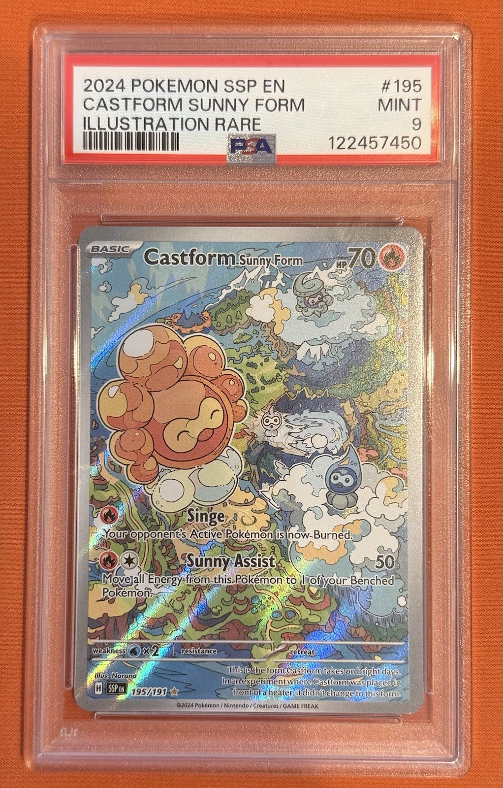 Pokémon TCG Castform Sunny Form Illustration Surging Sparks 195/191 PSA 9