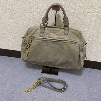 miu miu 2way ショルダーバッグ グレー Miu Miu Tote Bag Handbag Shoulder Bag 2way Grey Leather | eBay