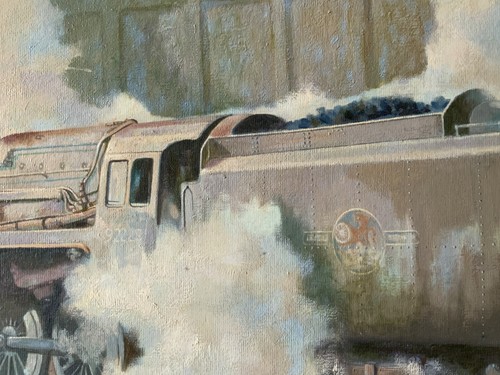 OUTSTANDING ORIGINAL VINTAGE LOCOMOTIVE STEAM TRAIN STUDY OIL ON BOARD PAINTING - Picture 8 of 11