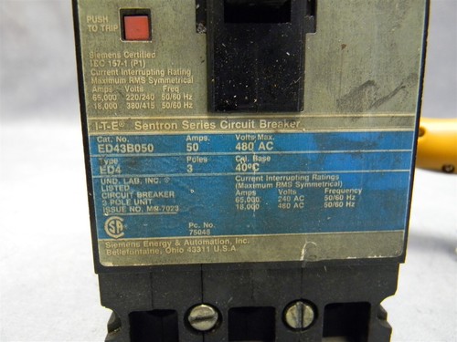 I-T-E ED43B050 Circuit Breaker ED4 3P 50A 480 AC - Picture 3 of 8