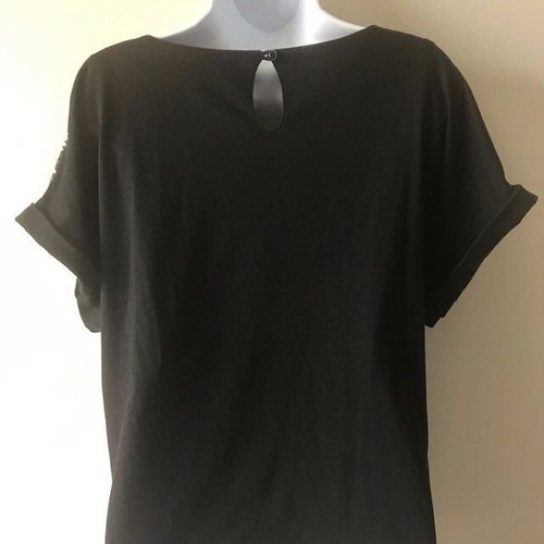 Vivienne Tam Women's Black Sequined Light Weight Top Size M Short Sleeve - Picture 7 of 10