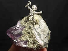 Fantasy Pewter Mining Scene on Amethyst Crystal, Made in USA (4.5 oz) I4