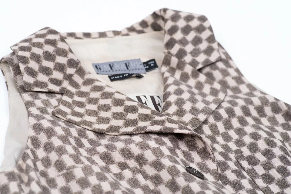 Blazer Chaleco Vintage Gianfranco Ferre Mezcla Seda Sin Mangas Cuadros, Talla S Foto 3 de 4