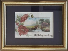Vintage Early 1900's Birthday Greetings Framed Postcard 6" x 8" - Nice!