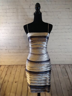 Women's CONNECTED APPAREL metallic silver/gray tiered bodycon party dress - SZ 6