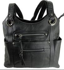 Black Leather Locking Concealment Purse - CCW Concealed Carry Gun Bag