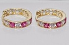 9ct Gold Ruby & cz Huggie / Cuff Hoop Earrings
