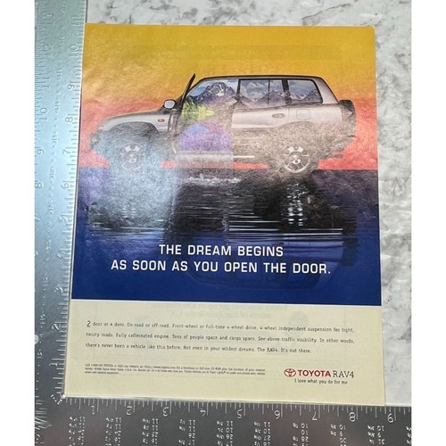 1996 Toyota Rav4 Vintage Print Ad 90s 4X4 SUV The Dream Begins Open the Door - Picture 2 of 5