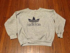 Women's VTG 80's 90's Adidas Trefoil Logo Grey Navy Sweatshirt sz M
