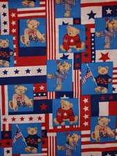 Vtg Patriotic Bears Cotton Quilting Fabric by Oakhurst July 4th Holiday USA 