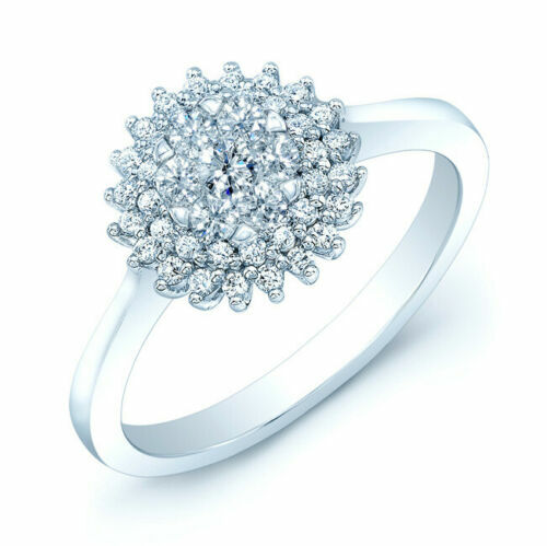 14k White Gold Diamond Starburst Ring Coronet Cluster Natural Round Womens 7 - Picture 2 of 3