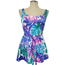 Vtg Gabar Blue/Pink Swim Suit One Piece Nylon Blend 8 