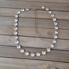 Silver-Tone Chain Linked Crystal Rhinestones Pave Necklace Choker 17"