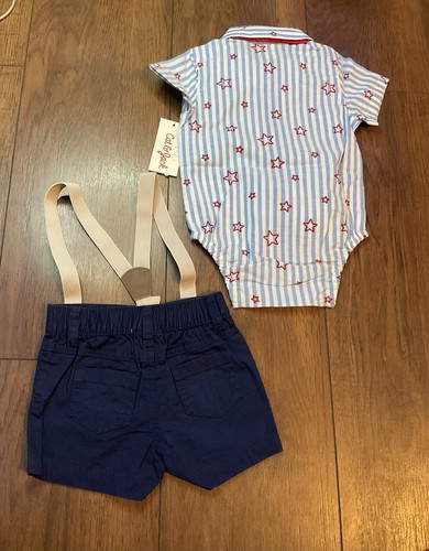 Cat & Jack Fourth Of July Outfit Suspenders 6-9 Months NWT Shirt Shorts Set - Picture 2 of 6