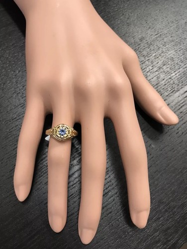 Vintage Style 0.30 TCW Natural Blue Sapphire 14K Solid Yellow Gold Women Ring - Picture 3 of 6