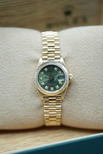 Ladies 18ct Yellow Gold Rolex Datejust 26 69178 Custom Olive Green Diamond Dial