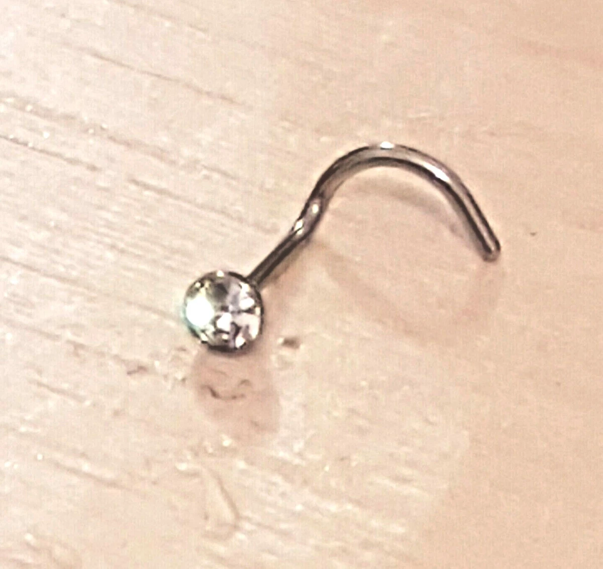 20g 0.8mm corkscrew Nose Stud stainless Steel 3mm Crystal rhinestone CLEAR