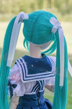 1/6 1/4 1/3 BJD Long Wig Doll Hair Green Turquoise Dual Horsetail Bow Cosplay