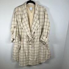 Cozy Co Women's Harper Plaid Jacket Beige Button Up Lined Shacket Layering Large