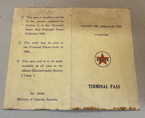 1964 Malaysia Singapore Caltex Oil (Malaya) Ltd Terminal Pass certificate - Picture 2 of 3