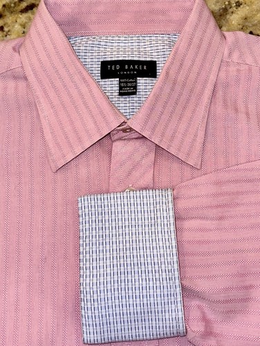 Ted Baker Men’s Pink Striped Long Sleeve Buttoned Dress Shirt Size 16.5 x 36/37