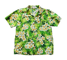 Alohawears Hawaiian Button Up Shirt Women's M Green Floral USA Made Aloha Luau