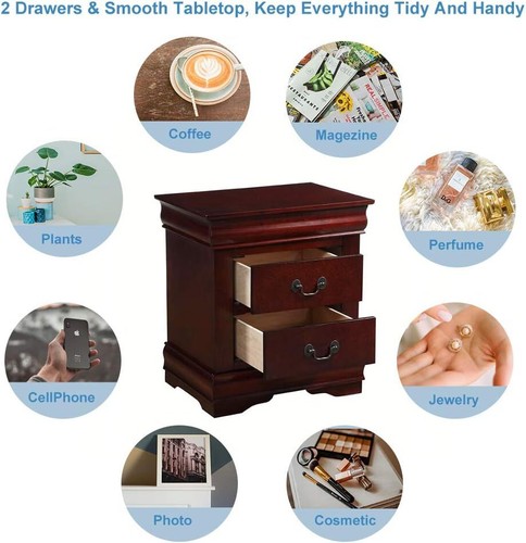 Nightstand with 2 Drawers Bedside Table Wood Night Stand for Bedroom Furniture - Picture 4 of 8