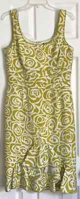 Carlisle Sheath Dress Women's 6 Green White Floral 100% Silk Back Zip Sleeveless
