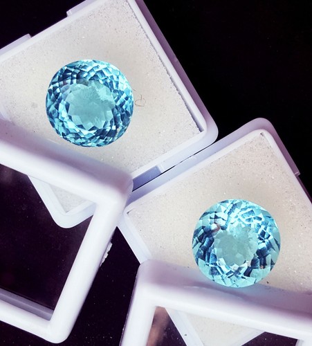 Aquamarine 7 to 9 Ct Certified Round Pair Loose Gemstone RA06 - Picture 6 of 8