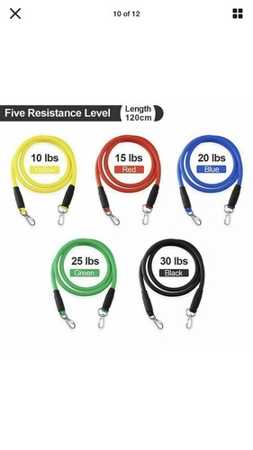 11 PCS Resistance Band Set Yoga Pilates Abs Exercise Fitness Tube Workout Bands - Picture 2 of 5