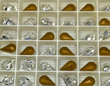 6pc Swarovski 4300 Crystal Clear 13x8mm Pear Shaped Rhinestones Gold Foiled