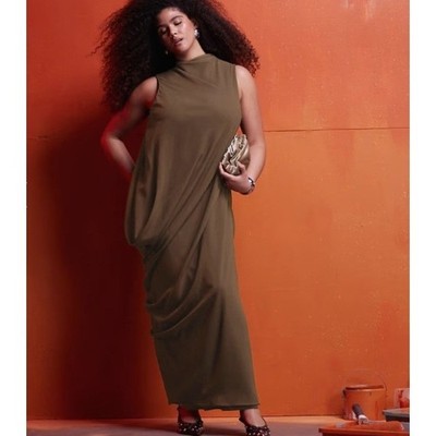 NEW ASOS DESIGN Curve Brown Draped Asymmetric Maxi Dress Sheer Sleeveless  US 16 | eBay