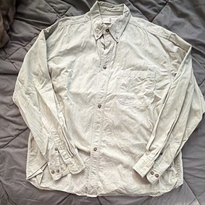 River Trader Men's Beige Cotton Herringbone Button-Down Shirt 2XL Casual