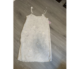 Wild Fable White Crochet Floral Tank Dress Sleeveless Knee Length Size L